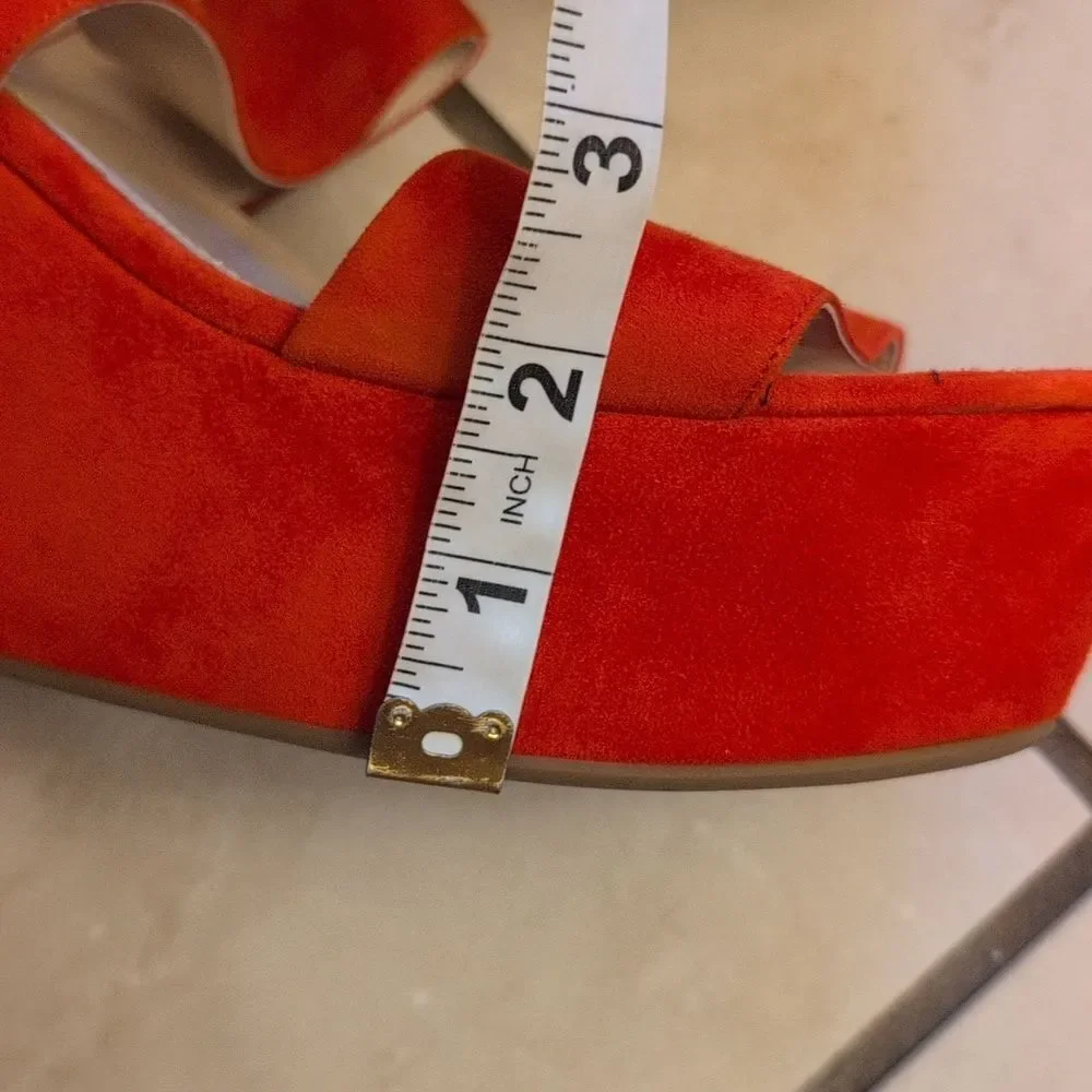Prada Lipstick Red Wedges Leather Suede Platform Ankle Strap Sandals Size 11.5